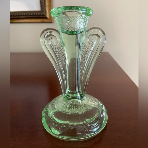 Bagley Art Deco Nouveau Green Glass Rutland 5.25" Candlestick Holder Single - Picture 1 of 5